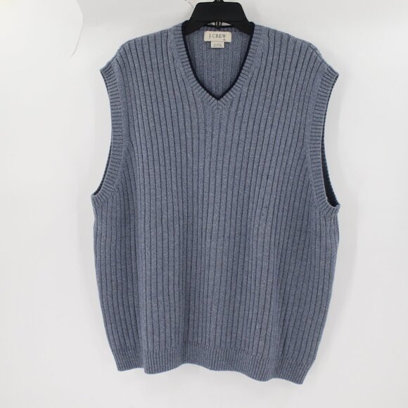 VTG J Crew Sweater Vest Men's XL Merino Wool Cotton V-Neck Ribbed sleeveless - Picture 1 of 9
